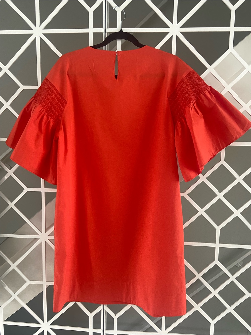 WEEKEND MAX MARA Pacos Poplin Cotton Dress Size 8 Bell Sleeve Red Coral EUC - Picture 3 of 10